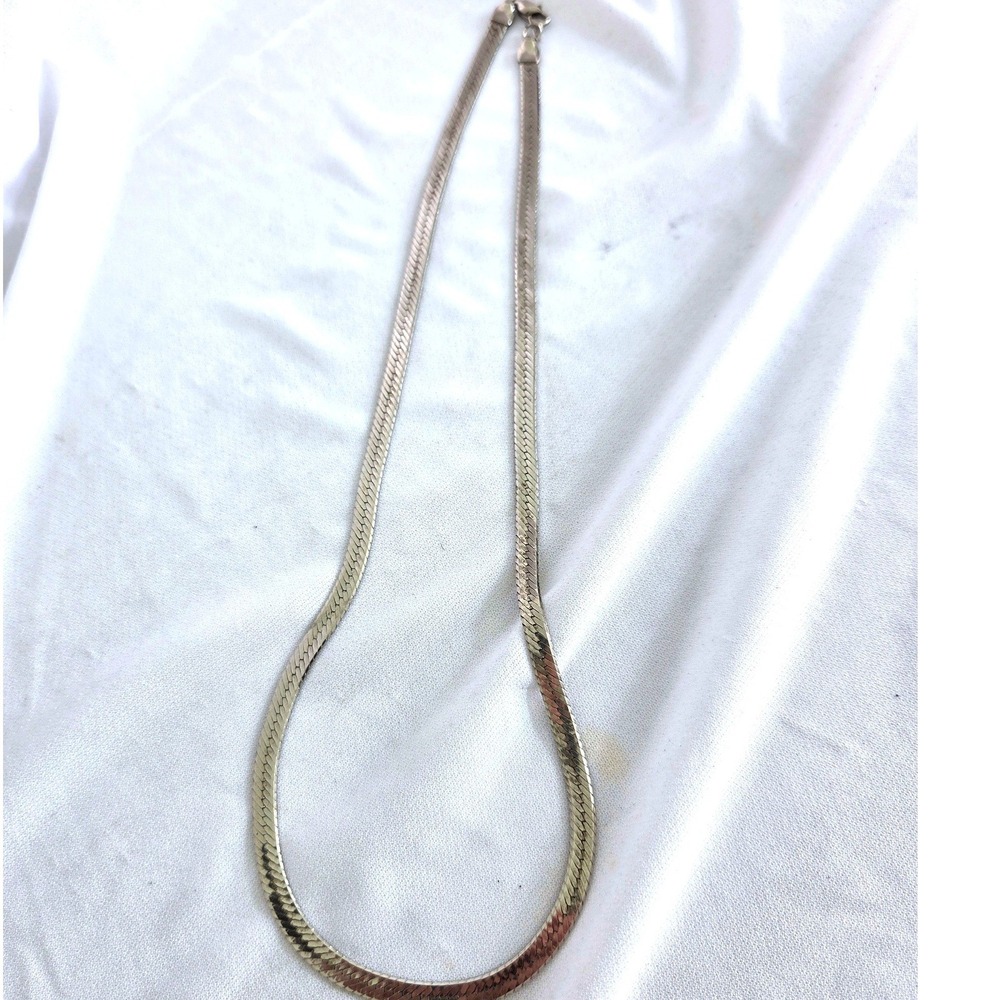14KGP White Gold Plated 18 inch Herringbone Chain Necklace Flat Snake Link